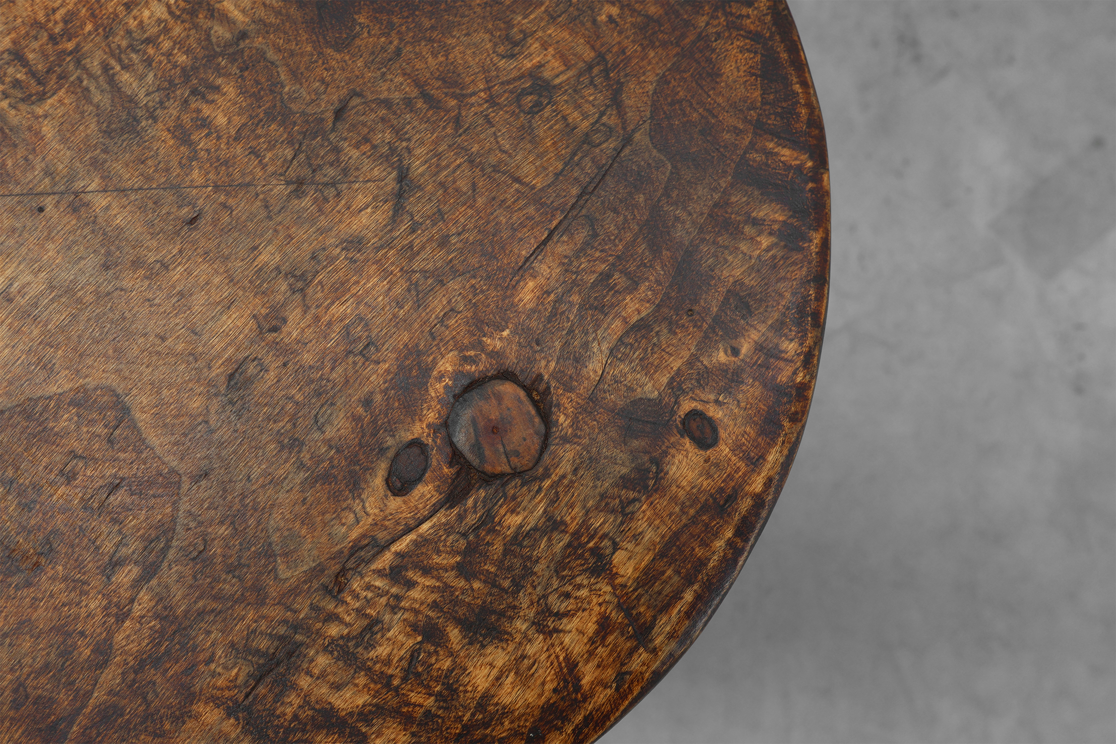 Rustic French wooden stool in wabi sabi style, ca. 1850thumbnail